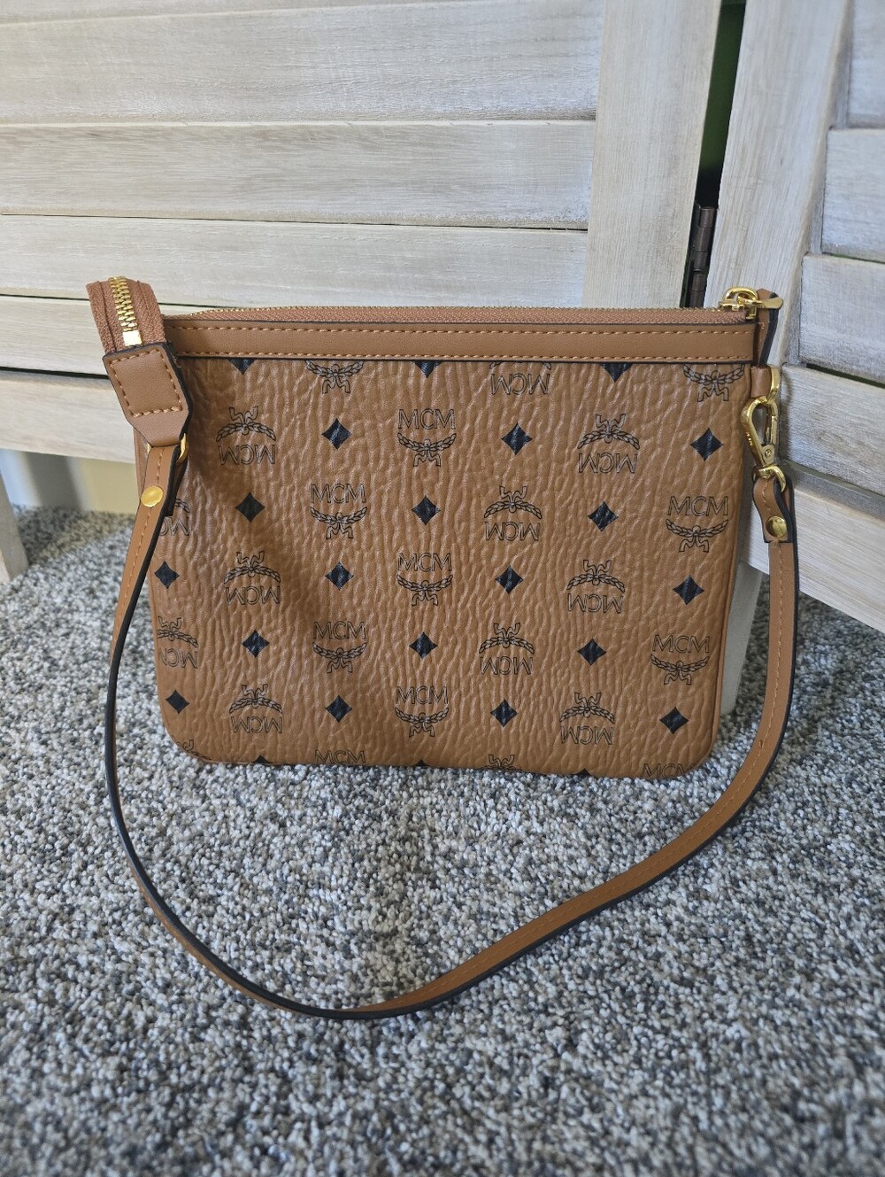 MCM Cognac Visetos Monogram Slim Shoulder Bag Pouch - Picture 1 of 10